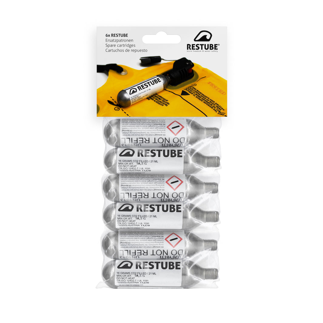 Six Restube Co2 replacement cartridges 16 grams