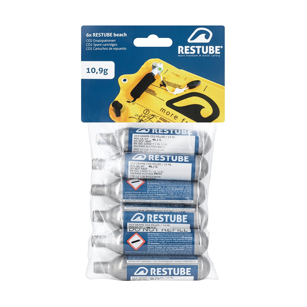 Six Restube Co2 cartridges, quality convinced 10.9 grams