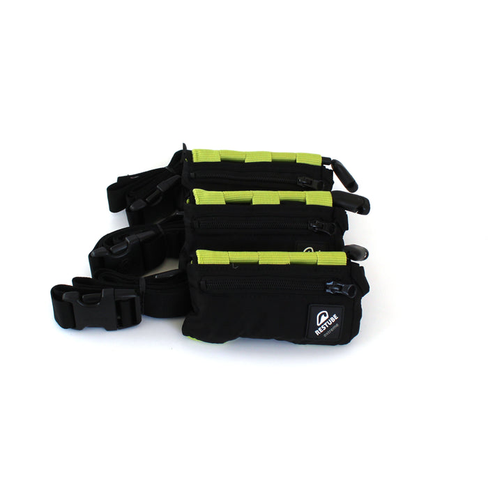 Three Restube extreme in black, yellow bag and black belt