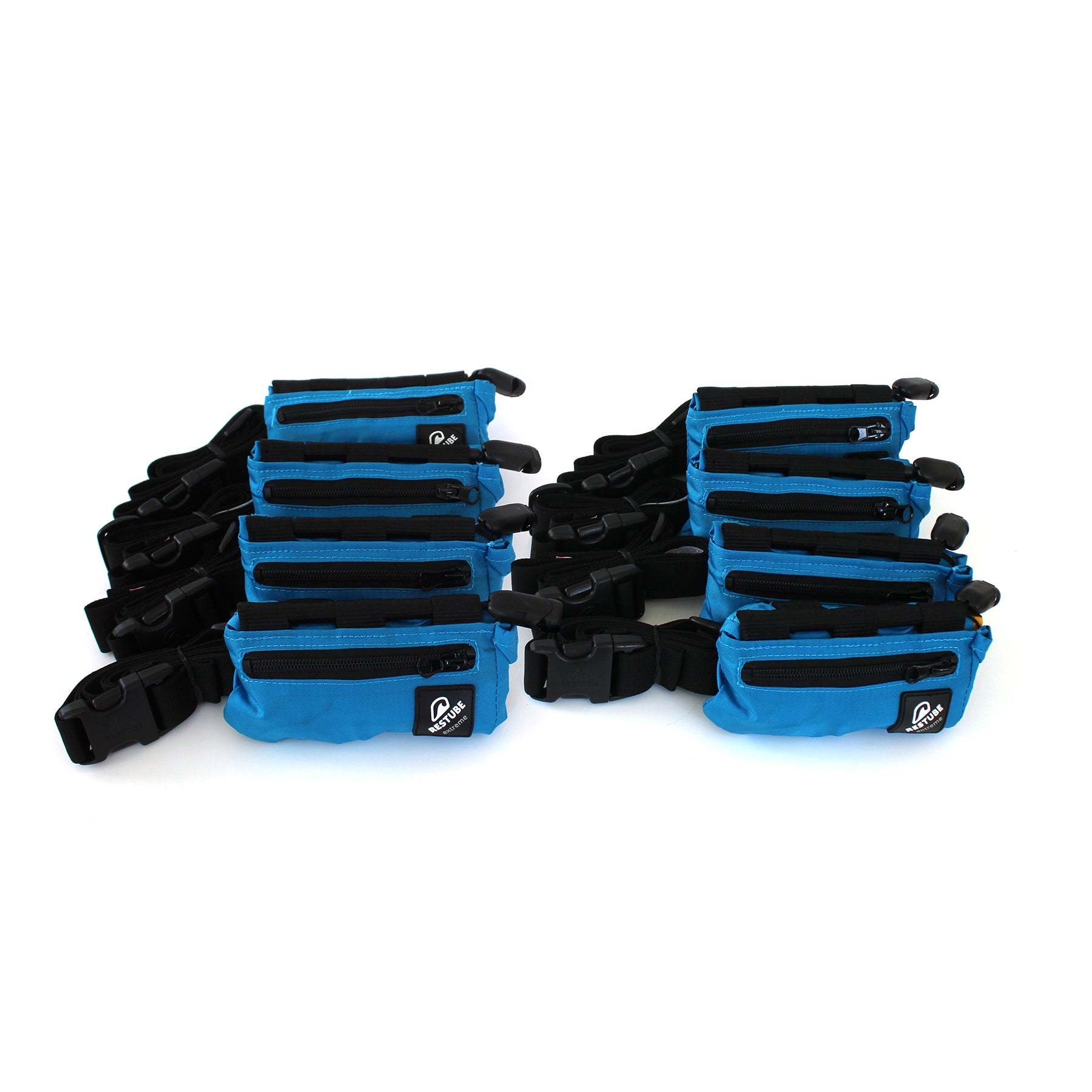Eight Restube extreme packed in blue pouches