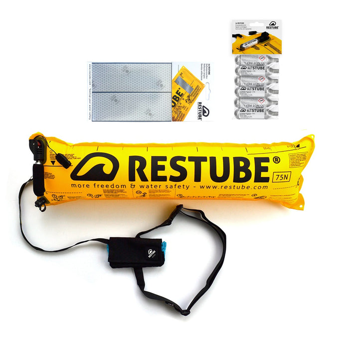 Restube floating buoy with two reflector strips and 6 CO2 replacement cartridges