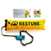 Restube active starter package reflector strips, two CO2 replacement cartridges and inflated Restube active the bag is light blue