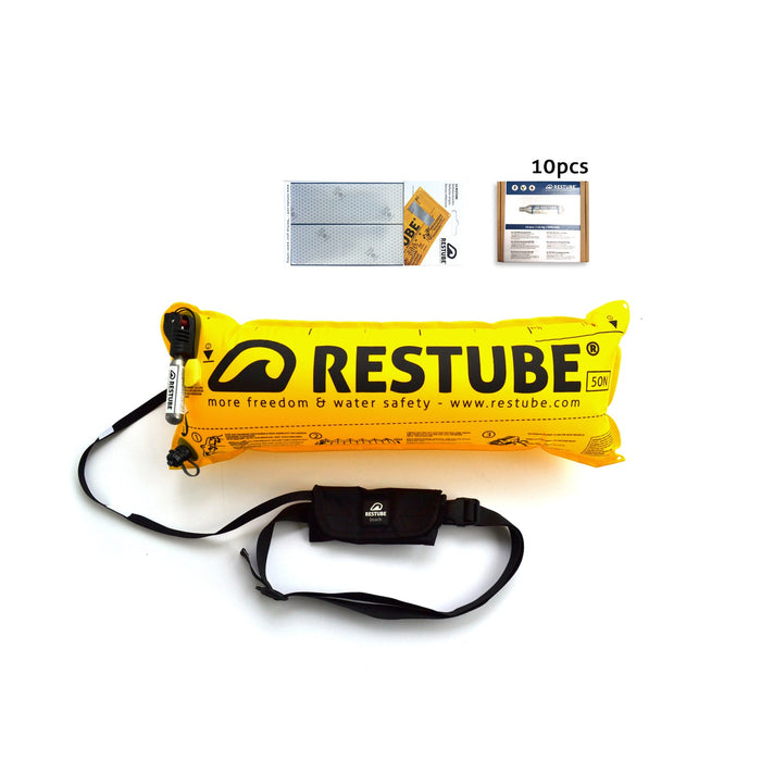 Restube beach with reflector strips and ten CO2 replacement cartridges