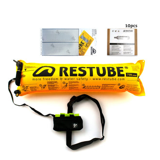 Restube package Restube extreme lime, two reflector strips and ten CO2 replacement cartridges
