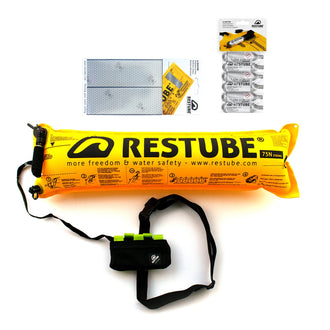 Restube package Restube extreme lime, two reflector strips and six CO2 replacement cartridges