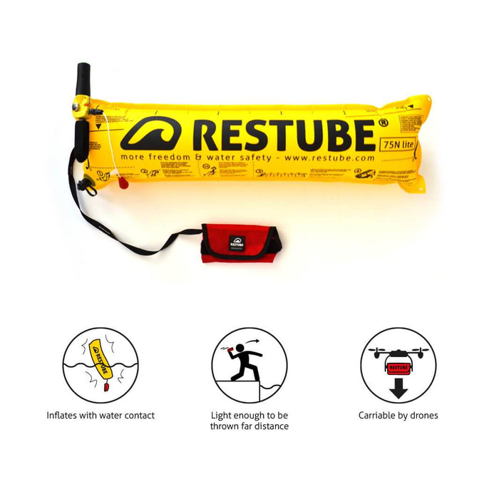 Restube automatic with icons inflates with water contact, light enough to throw far and can be combined with drones